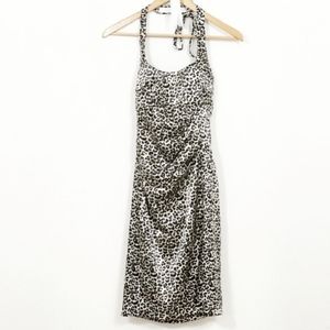 Ruby Rox leopard/animalprint halter satin dress